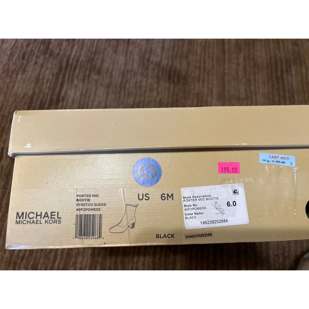 Michael Kors Porter Booties Stretch Suede Gold Heel Ankle‎ Boots US 6M $195 NIB